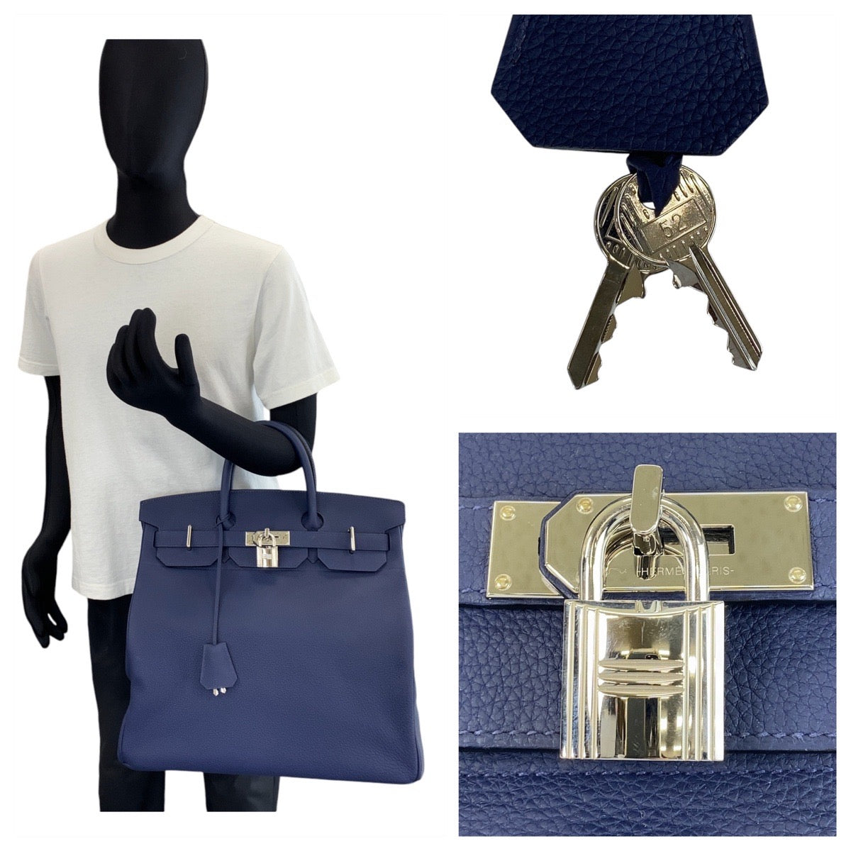 15056
HERMES エルメス オータクロア40 男女兼用 ブルーニュイ シルバー金具 トゴ ハンドバッグ ボストンバッグ U刻印  メンズ