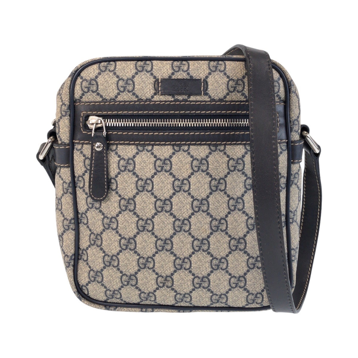 15060
GUCCI グッチ グレー ネイビー シルバー金具 GGスプリームキャンバス / レザー 233268 ショルダーバッグ ポシェット  レディース