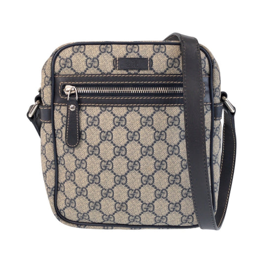 15060
GUCCI グッチ グレー ネイビー シルバー金具 GGスプリームキャンバス / レザー 233268 ショルダーバッグ ポシェット  レディース