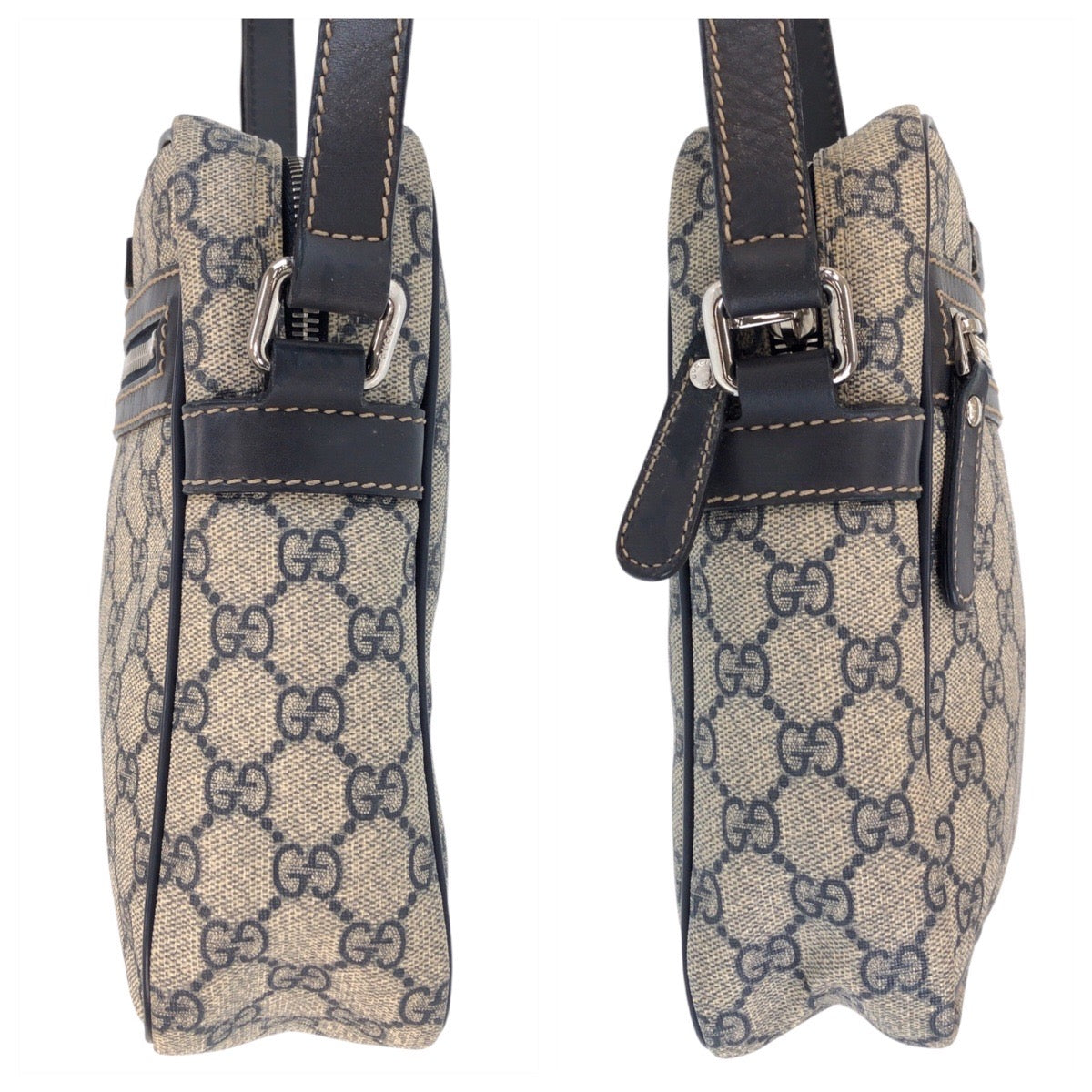 15060
GUCCI グッチ グレー ネイビー シルバー金具 GGスプリームキャンバス / レザー 233268 ショルダーバッグ ポシェット  レディース
