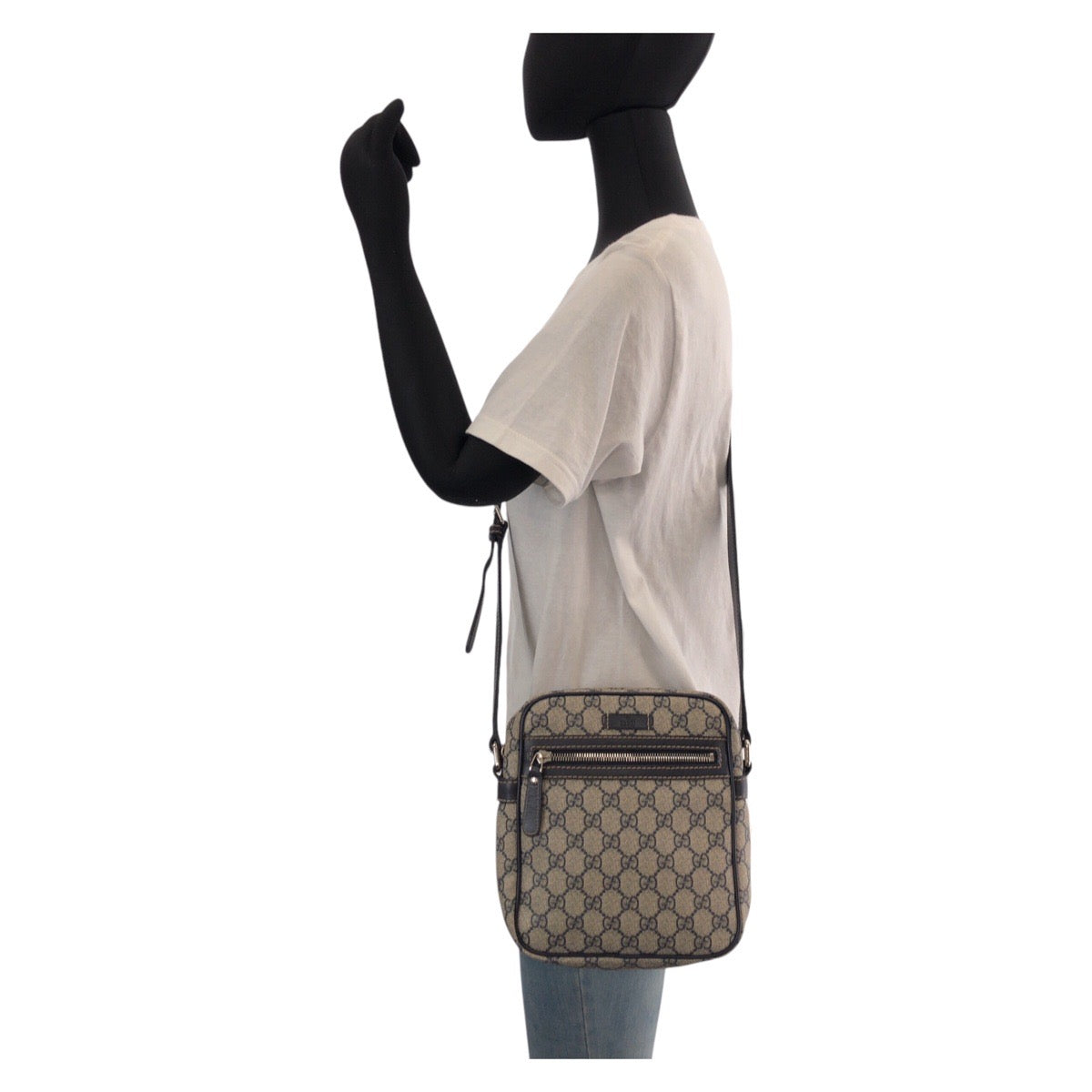 15060
GUCCI グッチ グレー ネイビー シルバー金具 GGスプリームキャンバス / レザー 233268 ショルダーバッグ ポシェット  レディース
