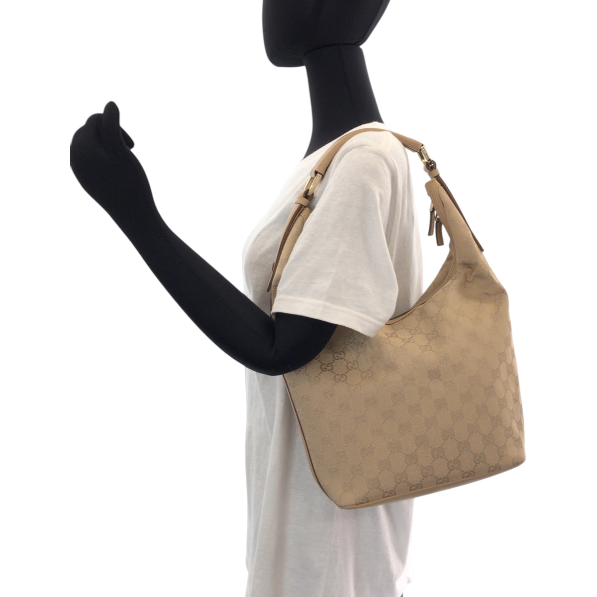 15061
GUCCI グッチ ベージュ シルバー金具 GGキャンバス 73885 ホーボー ワンショルダーバッグ 肩掛け  レディース