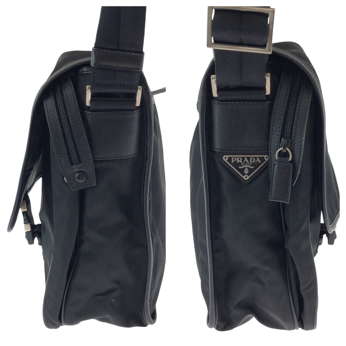 15062
PRADA プラダ テスート 三角ロゴプレート ブラック シルバー金具 ナイロン V165 ショルダーバッグ メッセンジャーバッグ  レディース A48