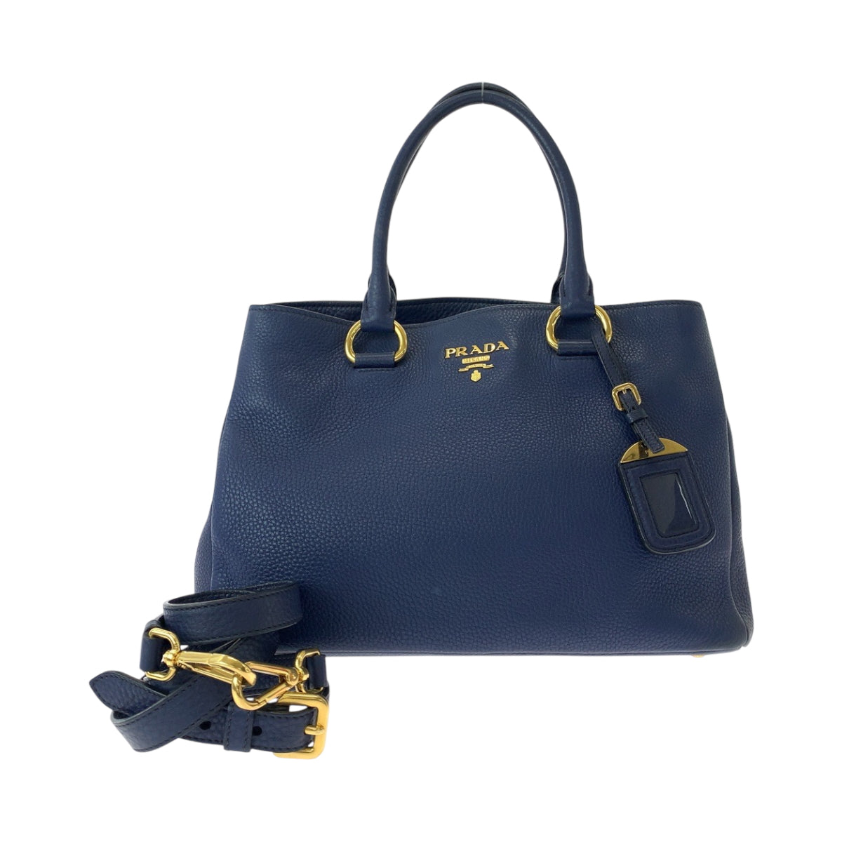 15064
PRADA プラダ ヴィテロダイノ ネイビー ゴールド金具 レザー BN2878 トートバッグ ショルダーバッグ ハンドバッグ 2way  レディース
