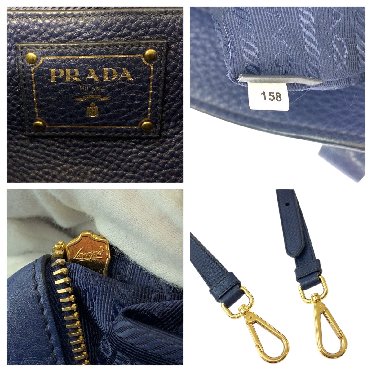 15064
PRADA プラダ ヴィテロダイノ ネイビー ゴールド金具 レザー BN2878 トートバッグ ショルダーバッグ ハンドバッグ 2way  レディース