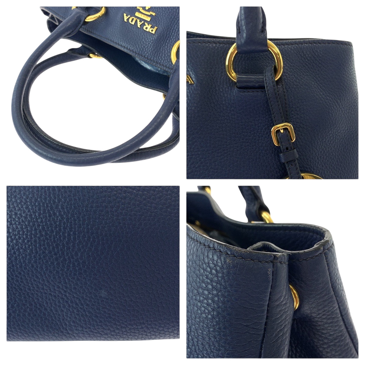 15064
PRADA プラダ ヴィテロダイノ ネイビー ゴールド金具 レザー BN2878 トートバッグ ショルダーバッグ ハンドバッグ 2way  レディース