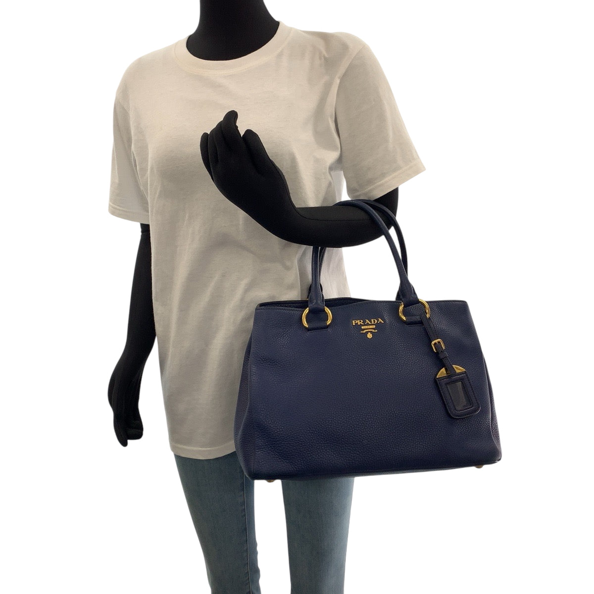 15064
PRADA プラダ ヴィテロダイノ ネイビー ゴールド金具 レザー BN2878 トートバッグ ショルダーバッグ ハンドバッグ 2way  レディース