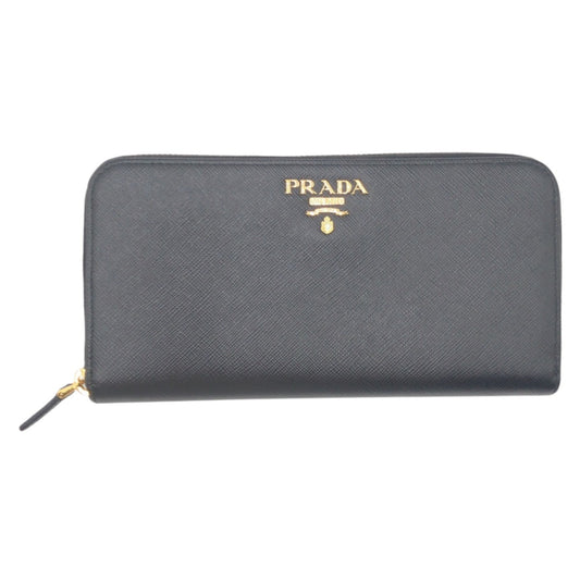 15067
PRADA プラダ サフィアーノ ブラック 黒 ゴールド レザー 長財布 ラウンドファスナー  レディース