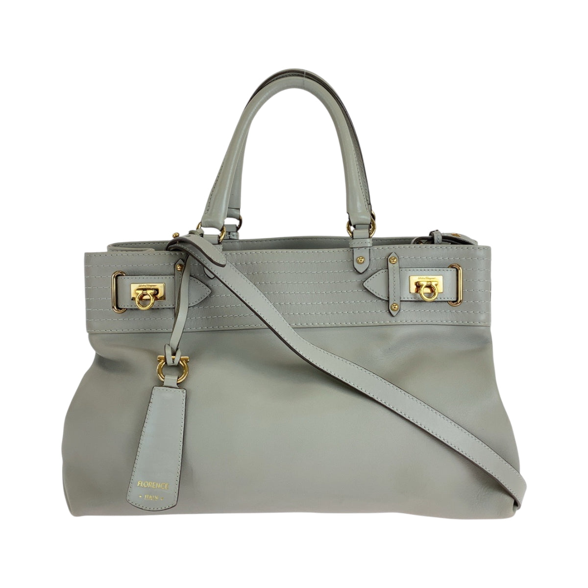 15068
Salvatore Ferragamo サルヴァトーレフェラガモ ガンチーニ ライトグレー ゴールド金具 レザー トートバッグ ショルダーバッグ ハンドバッグ 2way  レディース ABP22