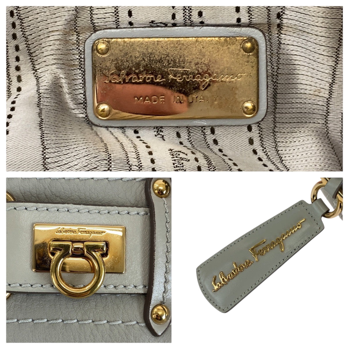 15068
Salvatore Ferragamo サルヴァトーレフェラガモ ガンチーニ ライトグレー ゴールド金具 レザー トートバッグ ショルダーバッグ ハンドバッグ 2way  レディース ABP22