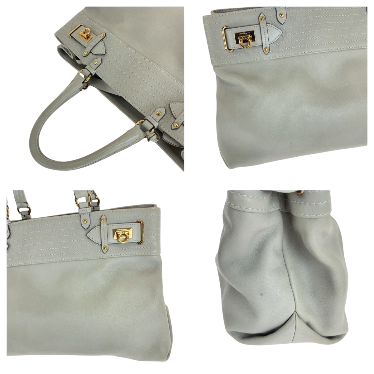 15068
Salvatore Ferragamo サルヴァトーレフェラガモ ガンチーニ ライトグレー ゴールド金具 レザー トートバッグ ショルダーバッグ ハンドバッグ 2way  レディース ABP22