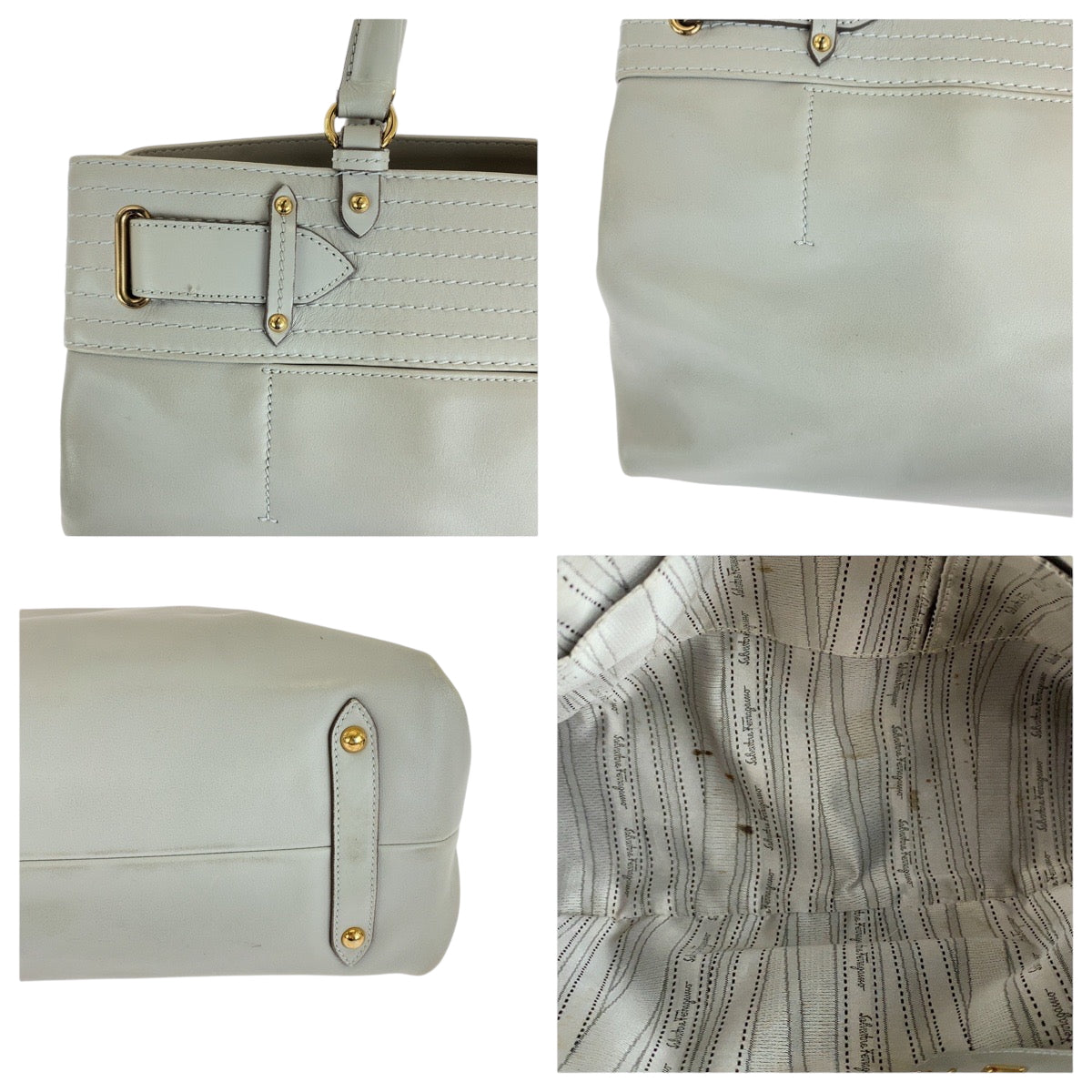 15068
Salvatore Ferragamo サルヴァトーレフェラガモ ガンチーニ ライトグレー ゴールド金具 レザー トートバッグ ショルダーバッグ ハンドバッグ 2way  レディース ABP22