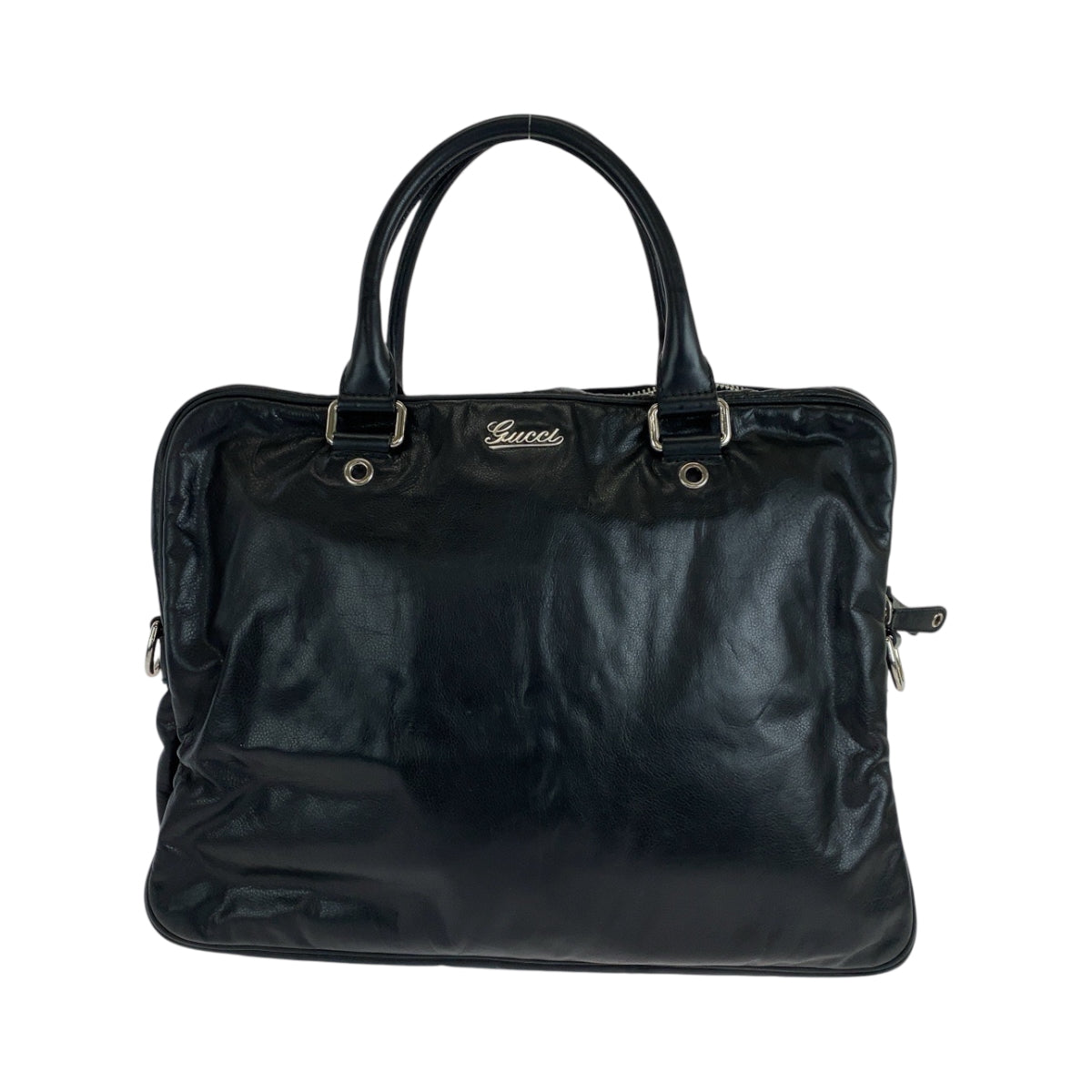 15073
GUCCI グッチ ブラック 黒 シルバー金具 レザー 211113 ビジネスバッグ ハンドバッグ  メンズ A39