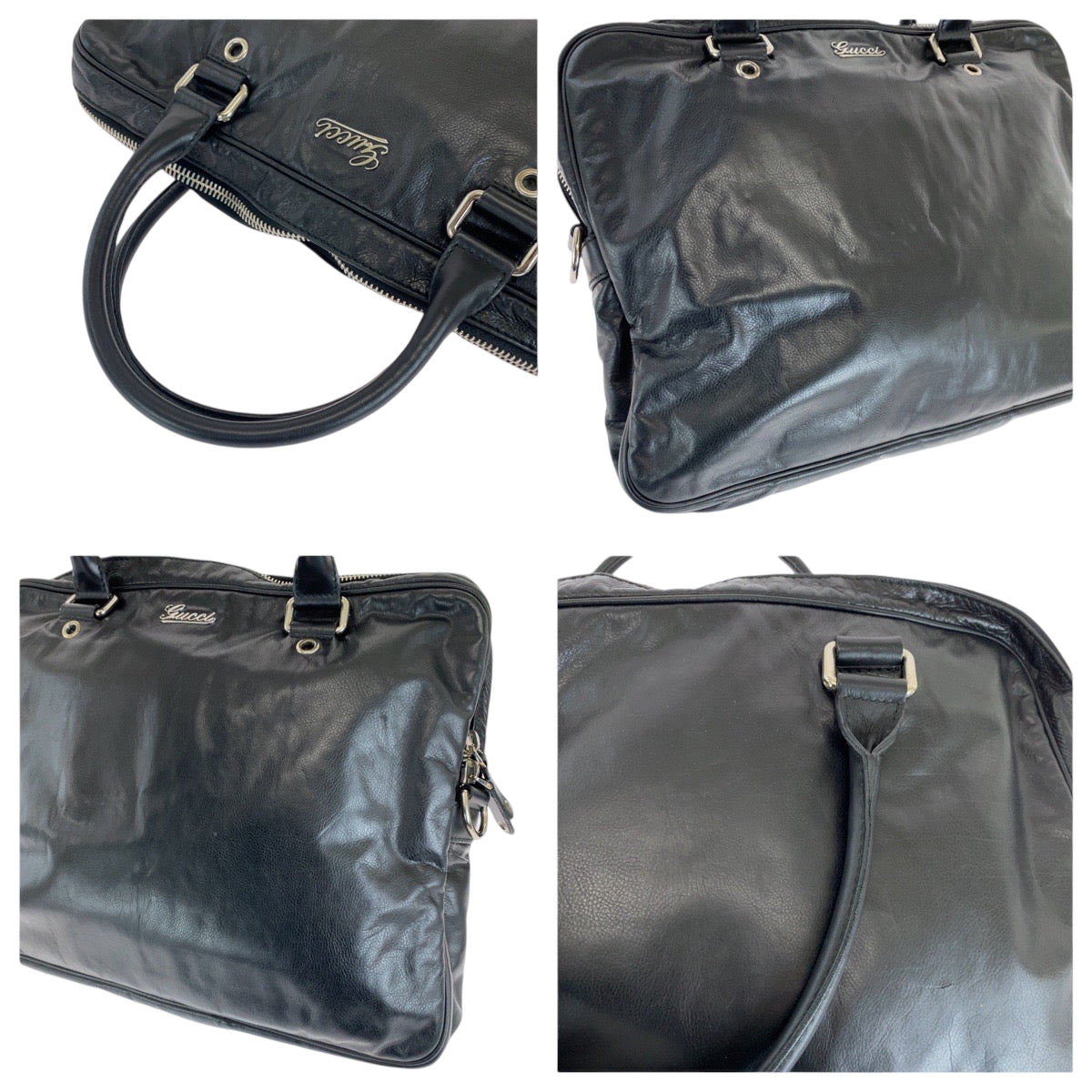 15073
GUCCI グッチ ブラック 黒 シルバー金具 レザー 211113 ビジネスバッグ ハンドバッグ  メンズ A39