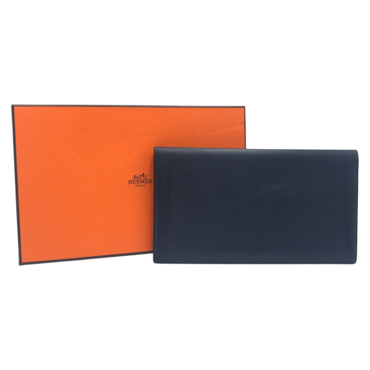 15076
 HERMES Citizen Twill Long Silk In Navy Blue Indigo Swift Leather Long Wallet Y Stamp Men's