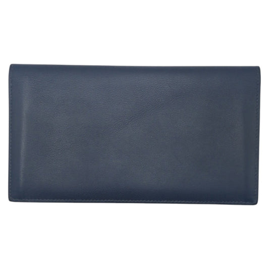 15076
 HERMES Citizen Twill Long Silk In Navy Blue Indigo Swift Leather Long Wallet Y Stamp Men's