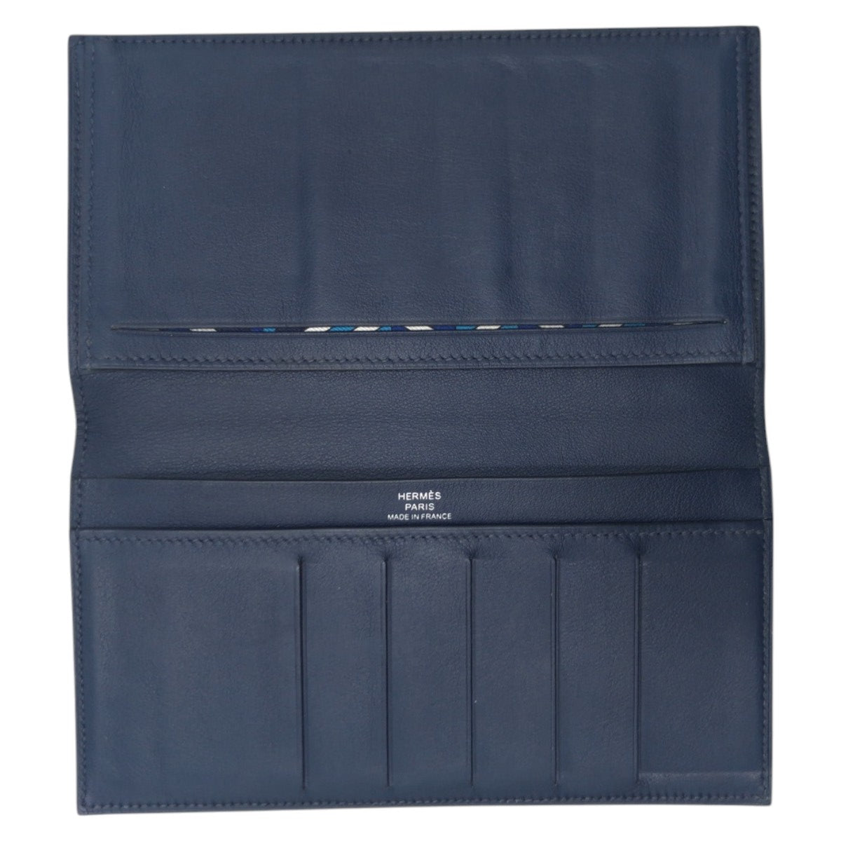 15076
 HERMES Citizen Twill Long Silk In Navy Blue Indigo Swift Leather Long Wallet Y Stamp Men's