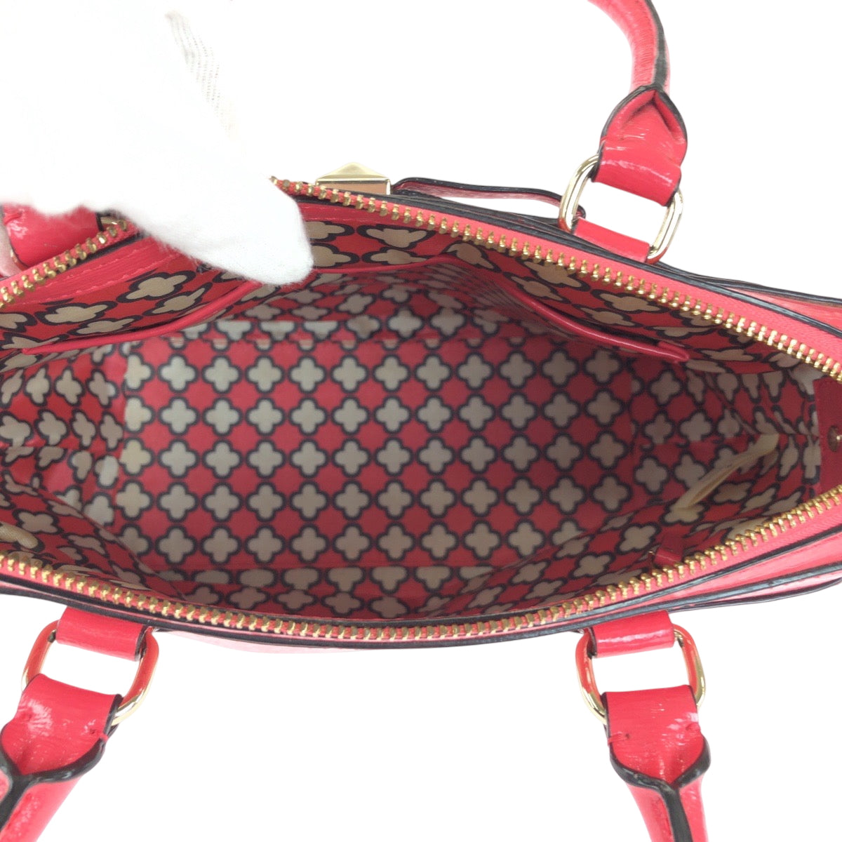 15077
Kate Spade ケイトスペード ピンク ゴールド金具 パテントレザー ショルダーバッグ ハンドバッグ 2way レディース AB5