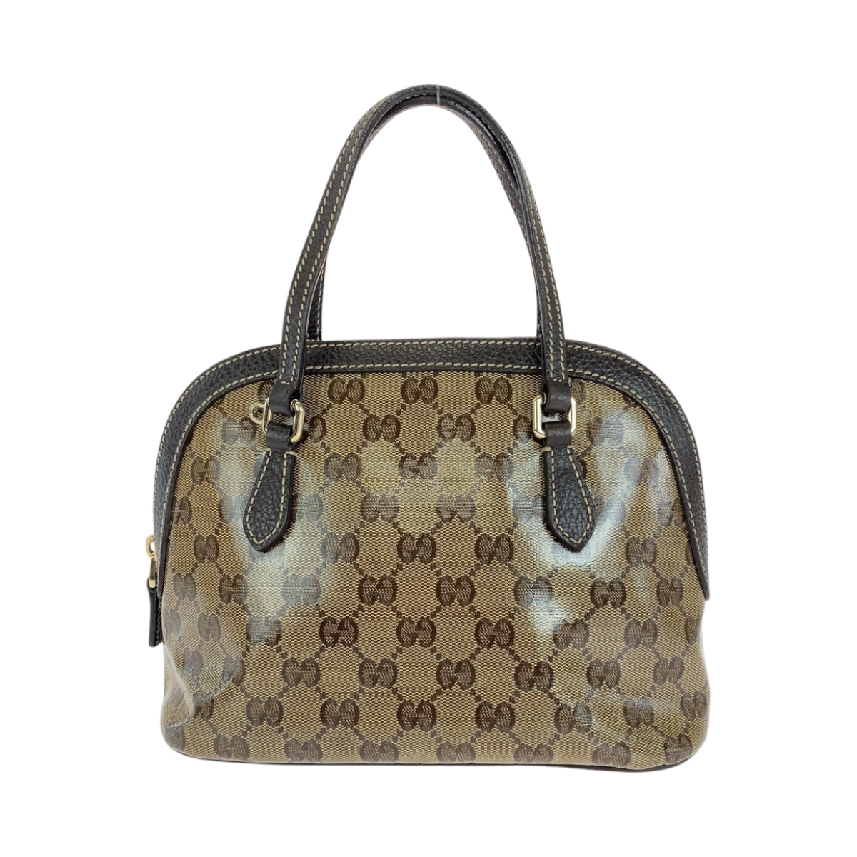 15079
GUCCI グッチ GGクリスタル ブラウン ベージュ ゴールド金具 PVC 351403 ハンドバッグ  レディース