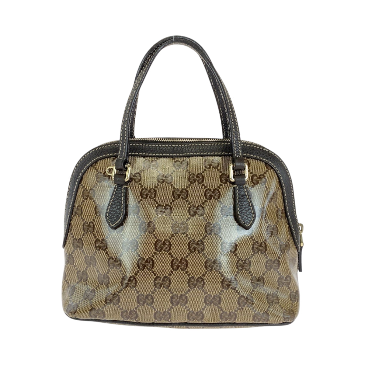 15079
GUCCI グッチ GGクリスタル ブラウン ベージュ ゴールド金具 PVC 351403 ハンドバッグ  レディース