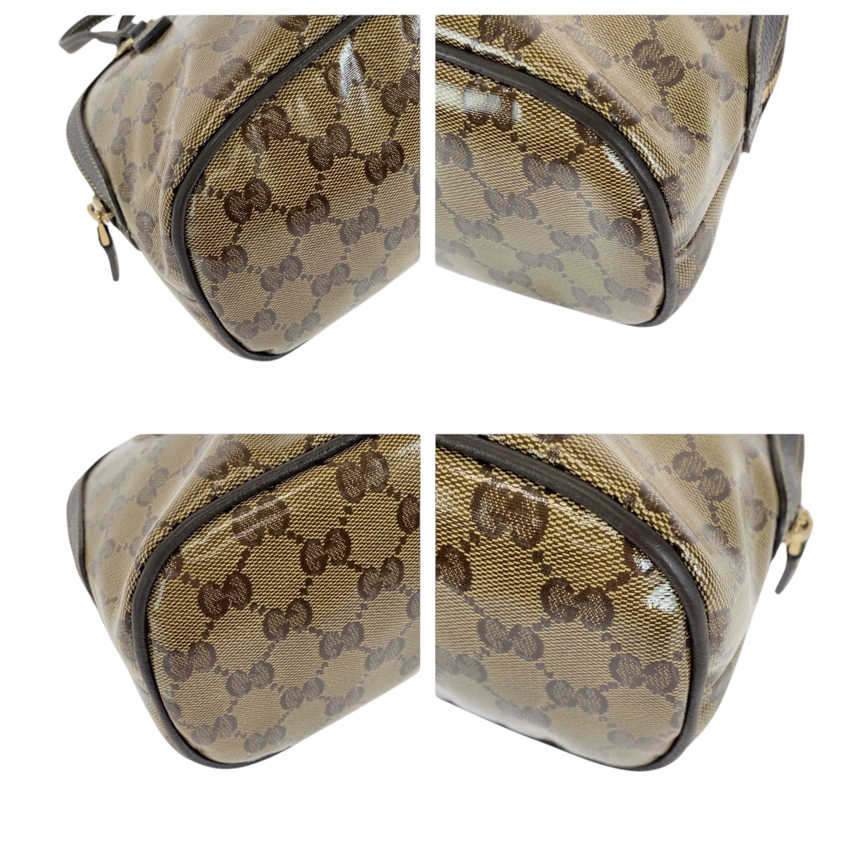 15079
GUCCI グッチ GGクリスタル ブラウン ベージュ ゴールド金具 PVC 351403 ハンドバッグ  レディース