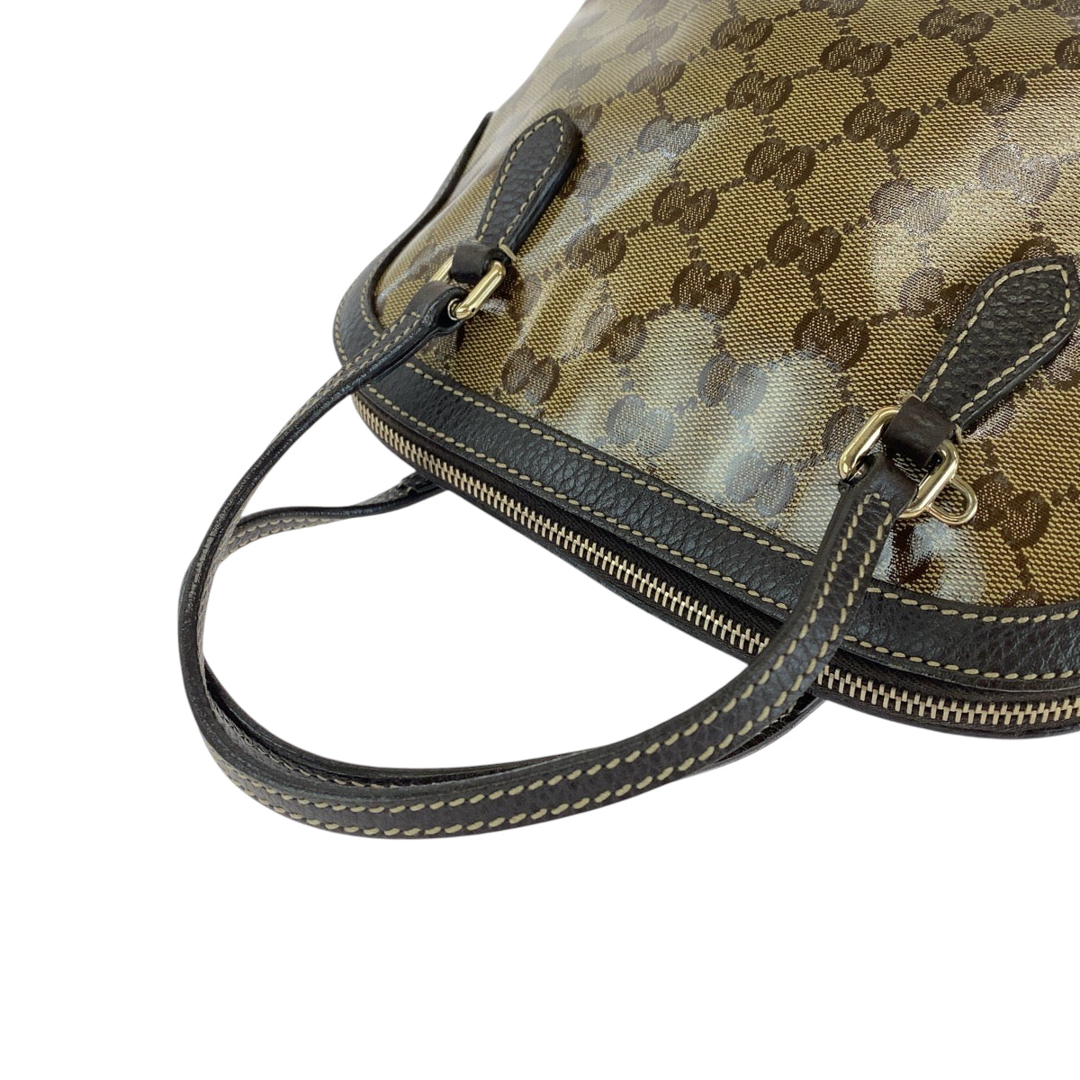15079
GUCCI グッチ GGクリスタル ブラウン ベージュ ゴールド金具 PVC 351403 ハンドバッグ  レディース
