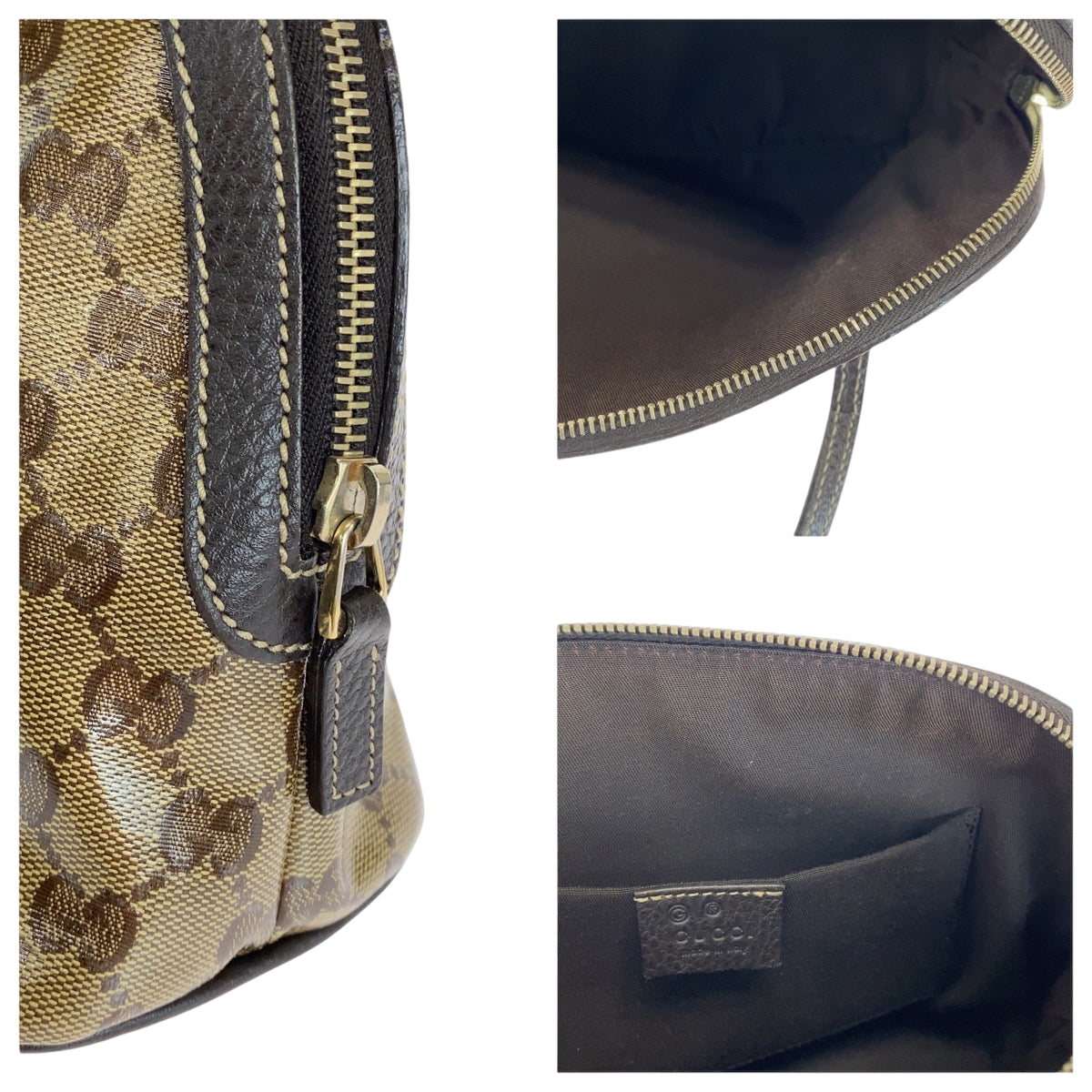 15079
GUCCI グッチ GGクリスタル ブラウン ベージュ ゴールド金具 PVC 351403 ハンドバッグ  レディース