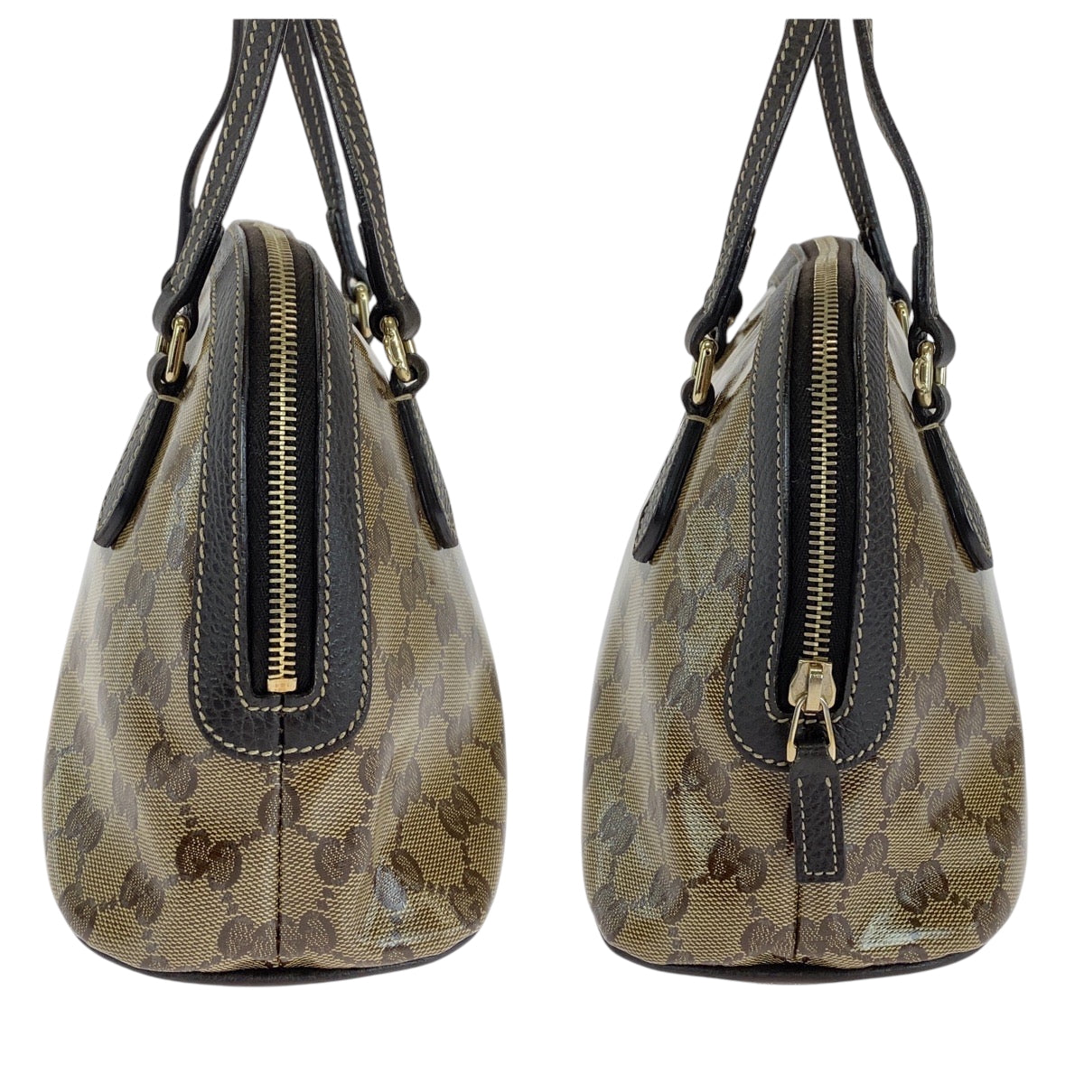 15079
GUCCI グッチ GGクリスタル ブラウン ベージュ ゴールド金具 PVC 351403 ハンドバッグ  レディース