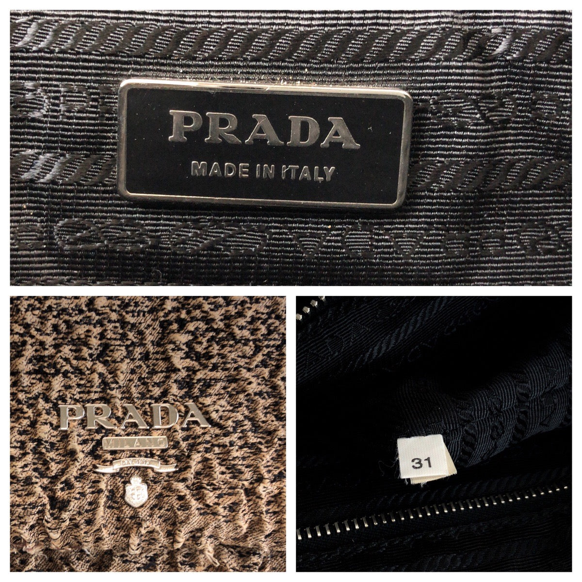 15080
PRADA プラダ ギャザー ロゴ ブラウン ゴールド金具 コットン クラッチバッグ セカンドバッグ  レディース AB13