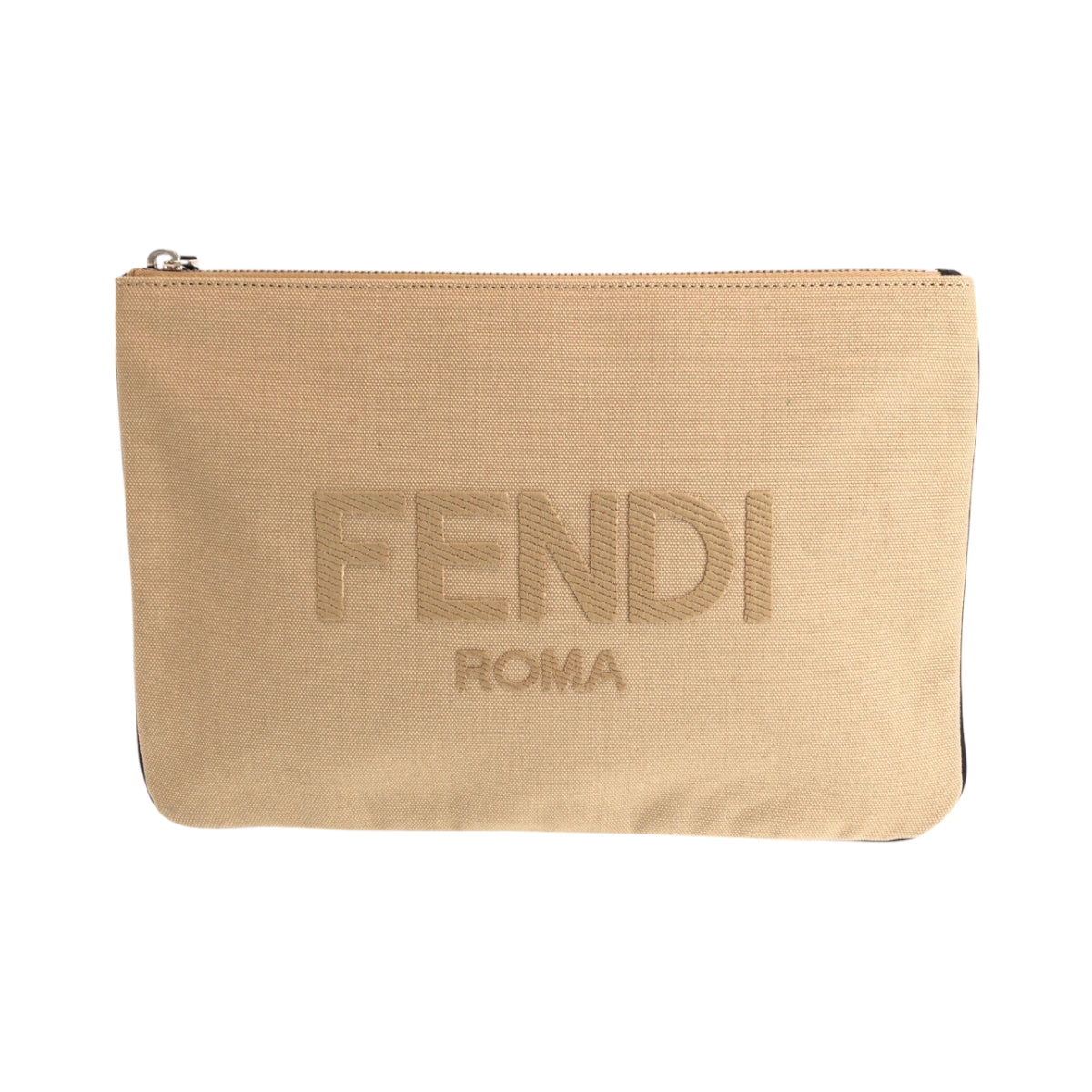 15086
FENDI フェンディ ロゴ ベージュ シルバー金具 キャンバス クラッチバッグ セカンドバッグ ポーチ  レディース