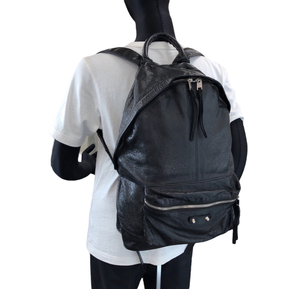 15091
BALENCIAGA バレンシアガ クラシック ブラック 黒 シルバー金具 レザー 435315 1000 リュックサック バッグパック  メンズ
