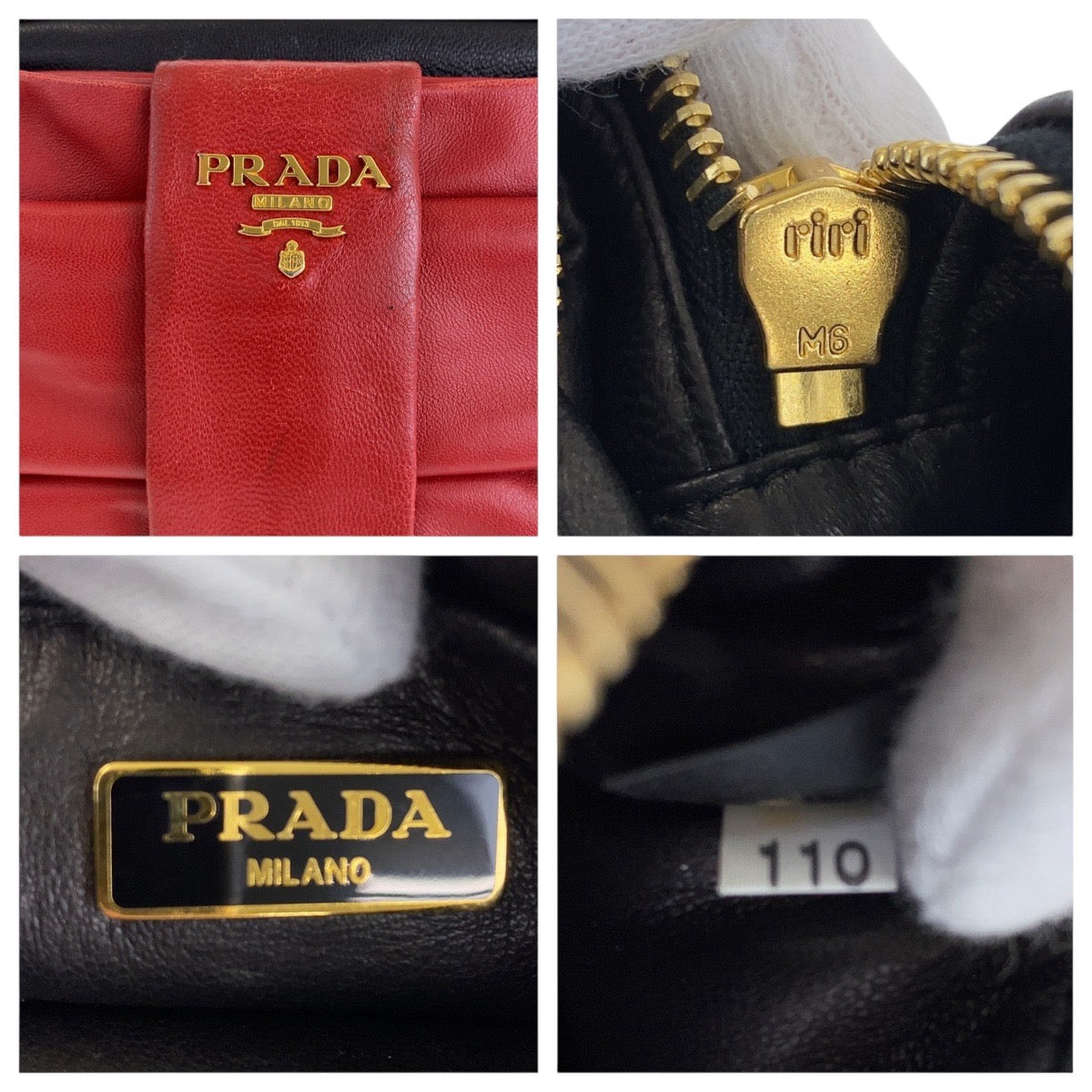 15092
PRADA プラダ リボン レッド ブラック 黒 ゴールド金具 レザー ショルダーバッグ ポシェット レディース ABP41