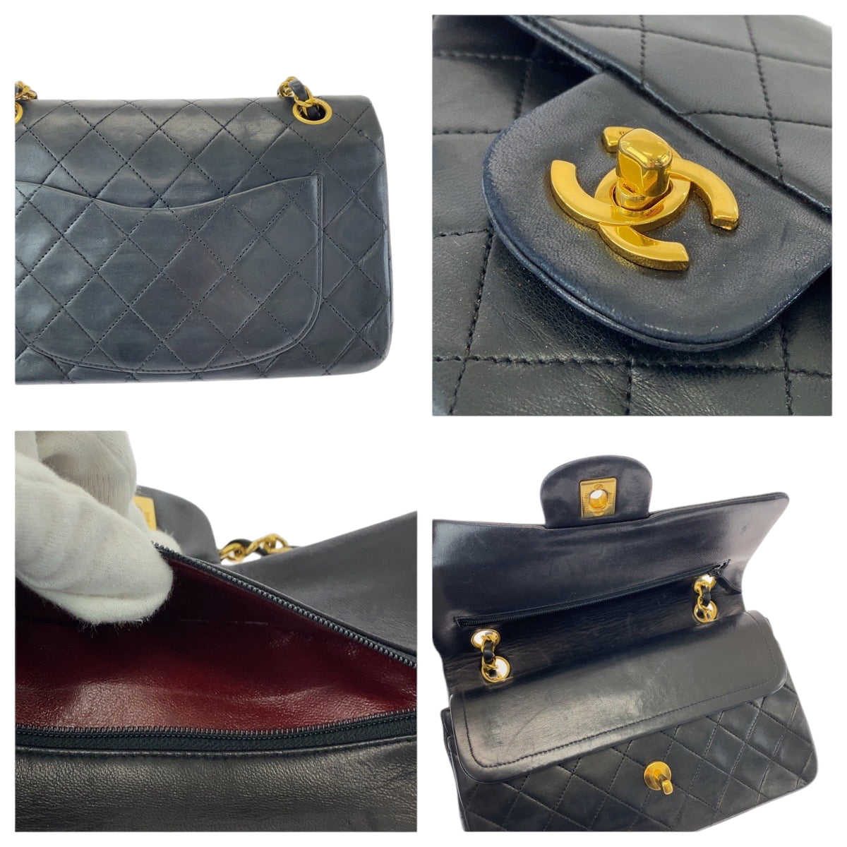 15093
CHANEL シャネル ヴィンテージ マトラッセ ダブルフラップ ココマーク ターンロック ブラック 黒 ゴールド金具 ラムスキン チェーンショルダーバッグ  レディース
