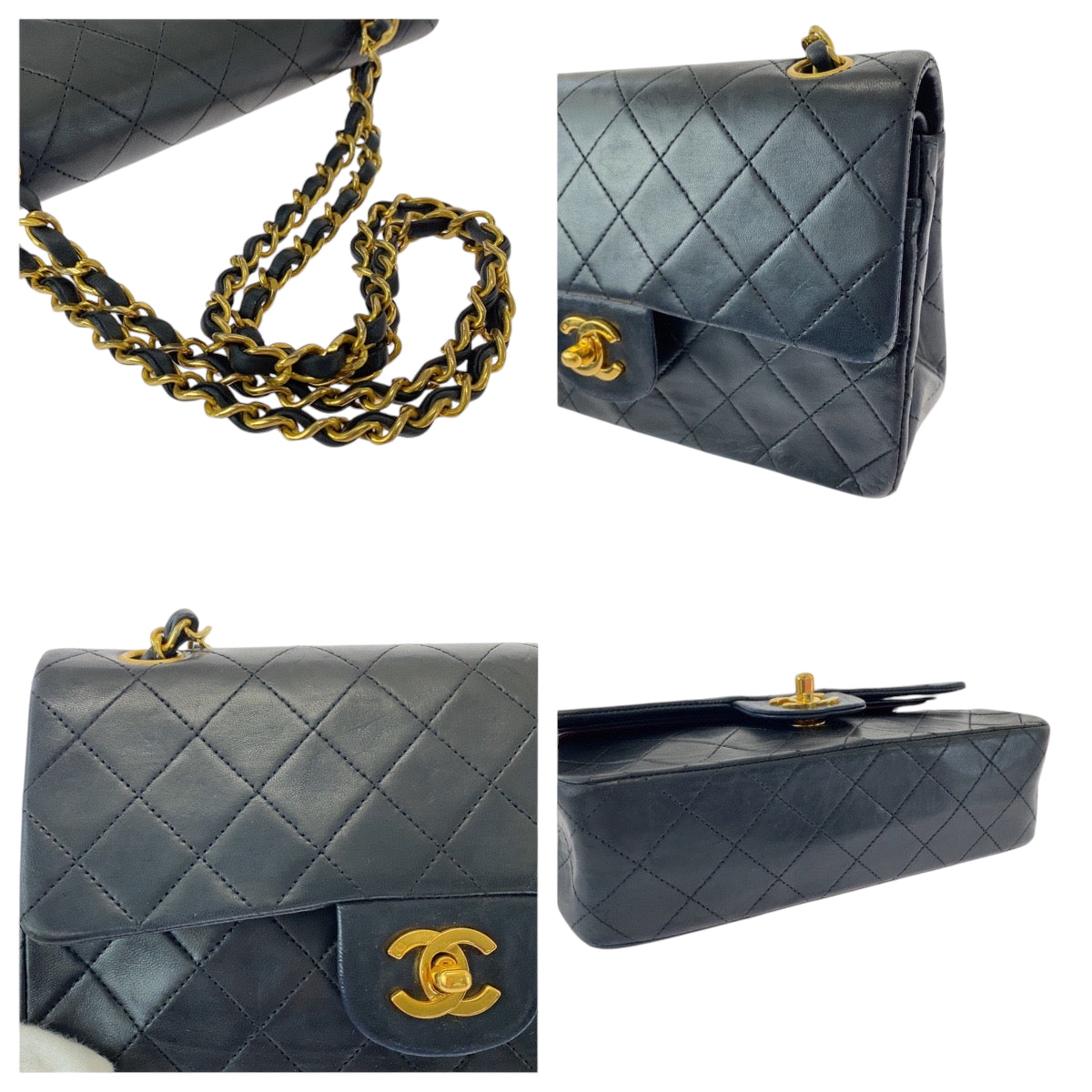 15093
CHANEL シャネル ヴィンテージ マトラッセ ダブルフラップ ココマーク ターンロック ブラック 黒 ゴールド金具 ラムスキン チェーンショルダーバッグ  レディース