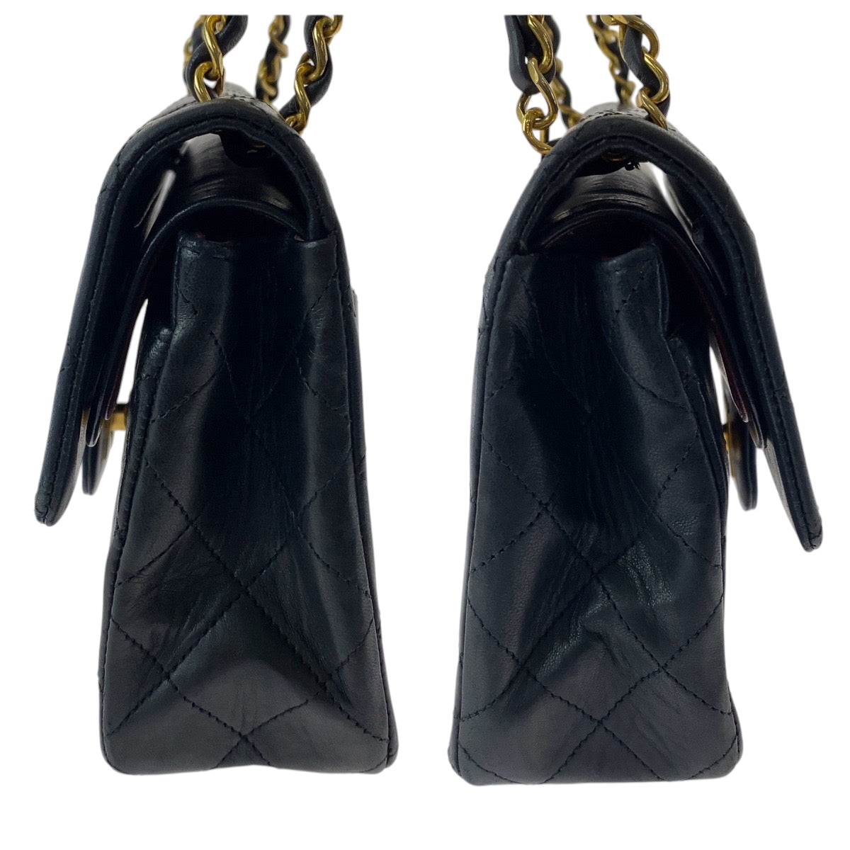 15093
CHANEL シャネル ヴィンテージ マトラッセ ダブルフラップ ココマーク ターンロック ブラック 黒 ゴールド金具 ラムスキン チェーンショルダーバッグ  レディース