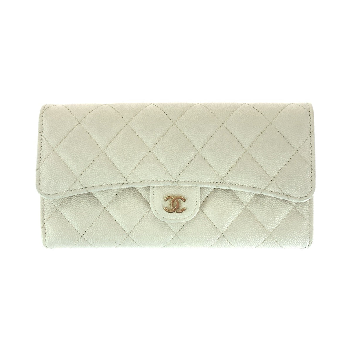 15096
CHANEL シャネル マトラッセ ココマーク ホワイト ゴールド金具 キャビアスキン 長財布 ロングウォレット  レディース