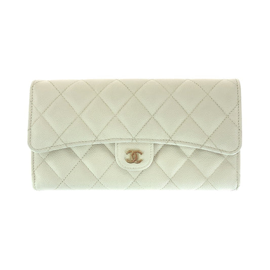 15096
CHANEL シャネル マトラッセ ココマーク ホワイト ゴールド金具 キャビアスキン 長財布 ロングウォレット  レディース