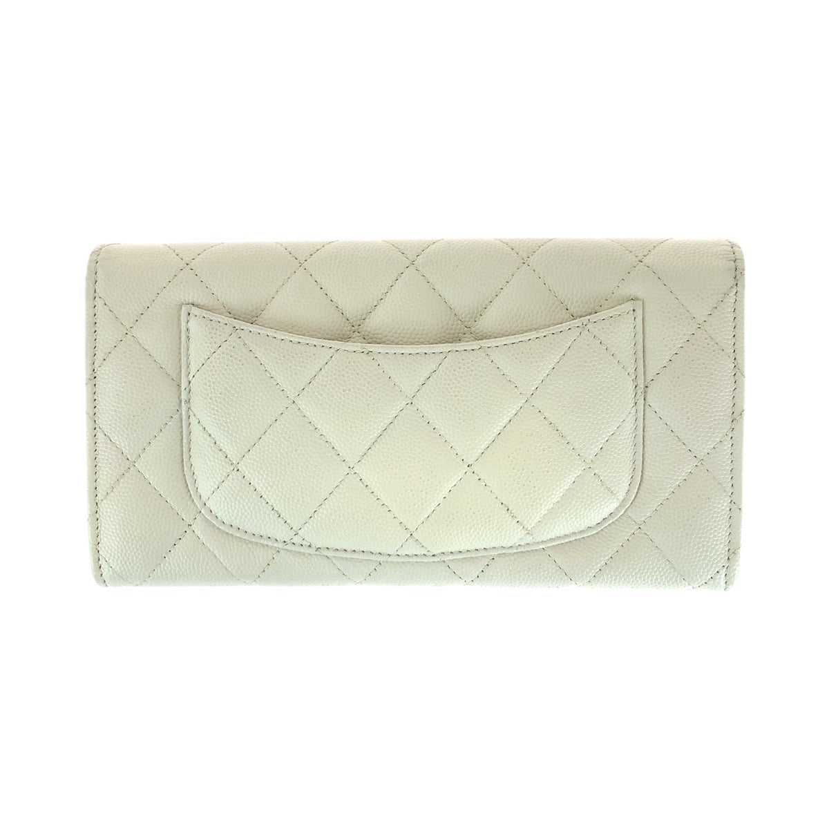 15096
CHANEL シャネル マトラッセ ココマーク ホワイト ゴールド金具 キャビアスキン 長財布 ロングウォレット  レディース