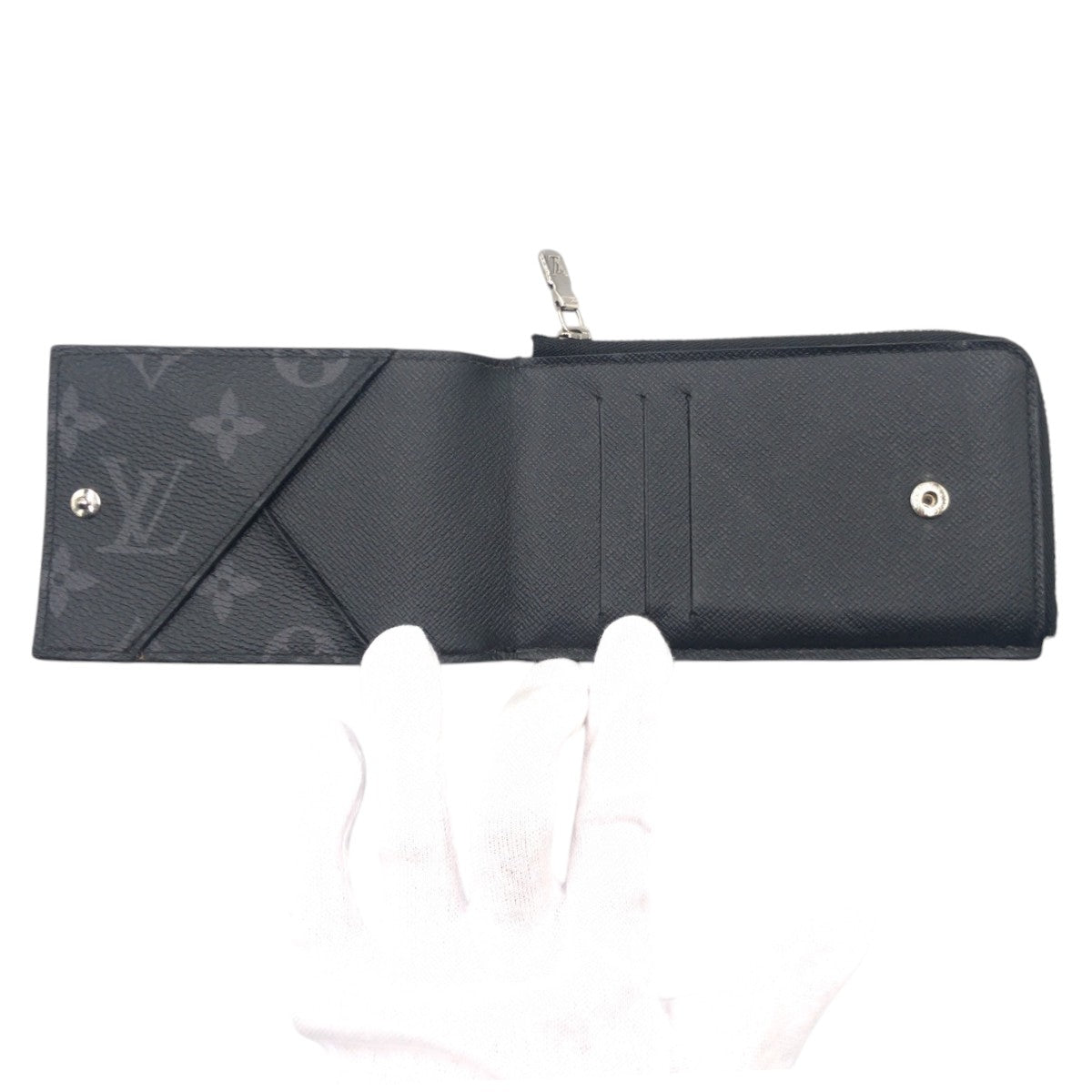 15098
LOUIS VUITTON ルイヴィトン モノグラムエクリプス ハイブリッド ウォレット ブラック 黒 シルバー金具 PVC M81568 折財布 コンパクトウォレット フラグメントケース  メンズ ABP38