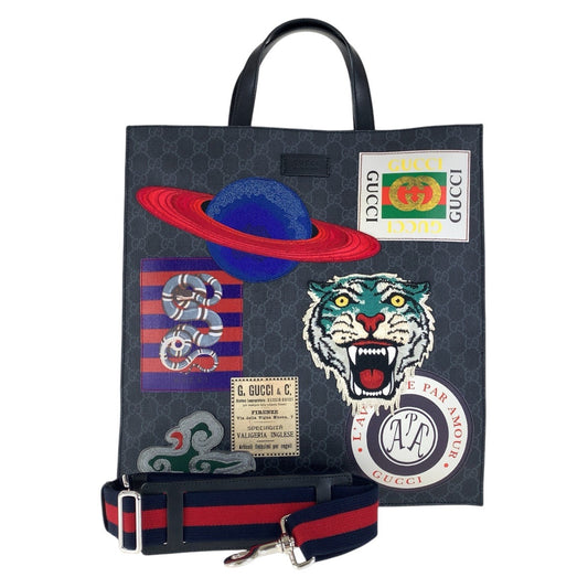 15103
GUCCI グッチ シェリーライン クーリエ ワッペン 刺繍 ブラック 黒 マルチカラー シルバー金具 GGスプリームキャンバス / レザー 495559 トートバッグ ショルダーバッグ 2way  メンズ A70
