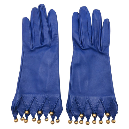 15104
 HERMES Hermes Blue Leather Gloves for Women