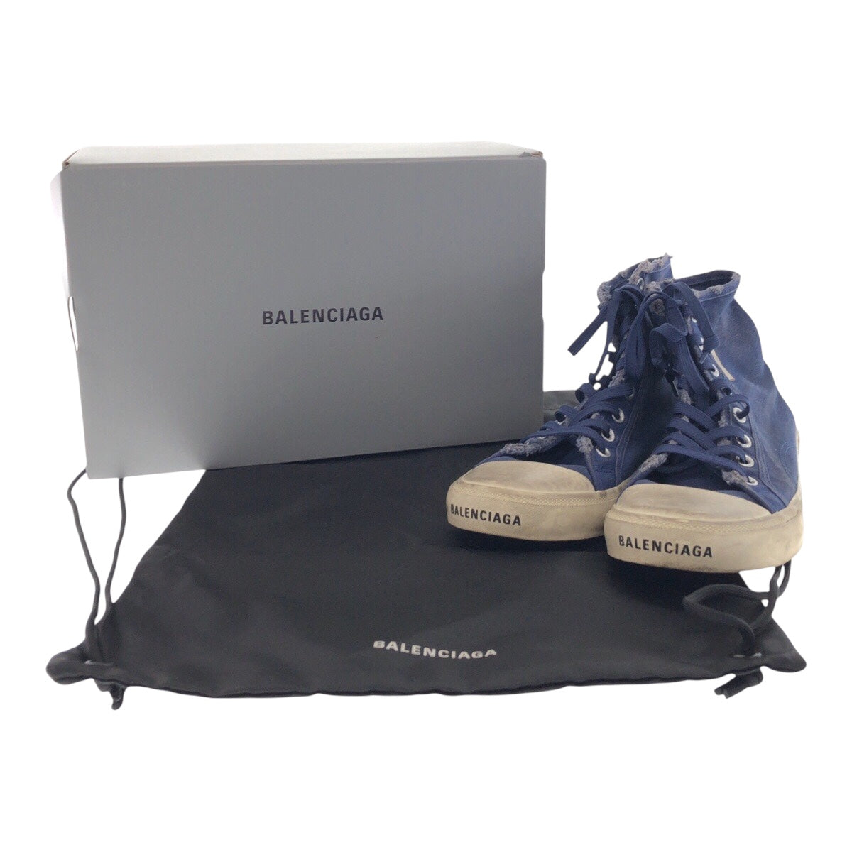 15112
BALENCIAGA バレンシアガ ネイビー ホワイト 白 キャンバス / ラバー スニーカー ハイカットスニーカー  メンズ