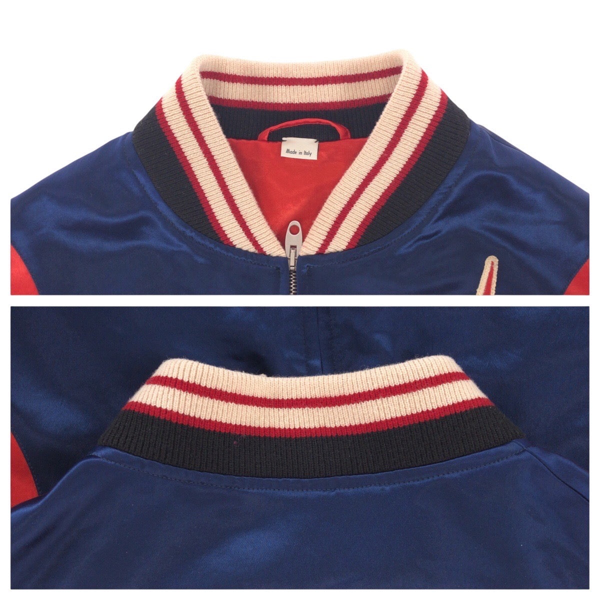 15120
GUCCI グッチ GG サイズ44 ネイビー ホワイト レッド シルバー金具 アセテート / レーヨン / ポリエステル 575315 ZABZR スタジャン ジャンパー  メンズ A67