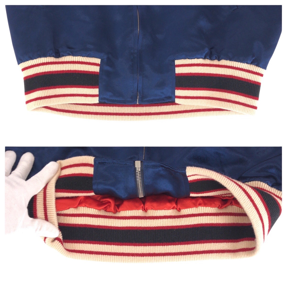 15120
GUCCI グッチ GG サイズ44 ネイビー ホワイト レッド シルバー金具 アセテート / レーヨン / ポリエステル 575315 ZABZR スタジャン ジャンパー  メンズ A67