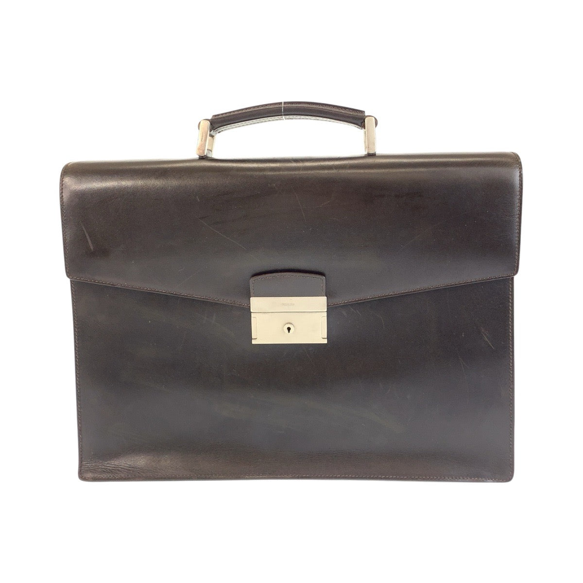 15125
PRADA プラダ ブラウン シルバー金具 レザー ビジネスバッグ ブリーフケース  メンズ ABP21