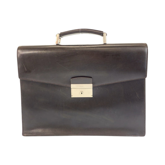 15125
PRADA プラダ ブラウン シルバー金具 レザー ビジネスバッグ ブリーフケース  メンズ ABP21