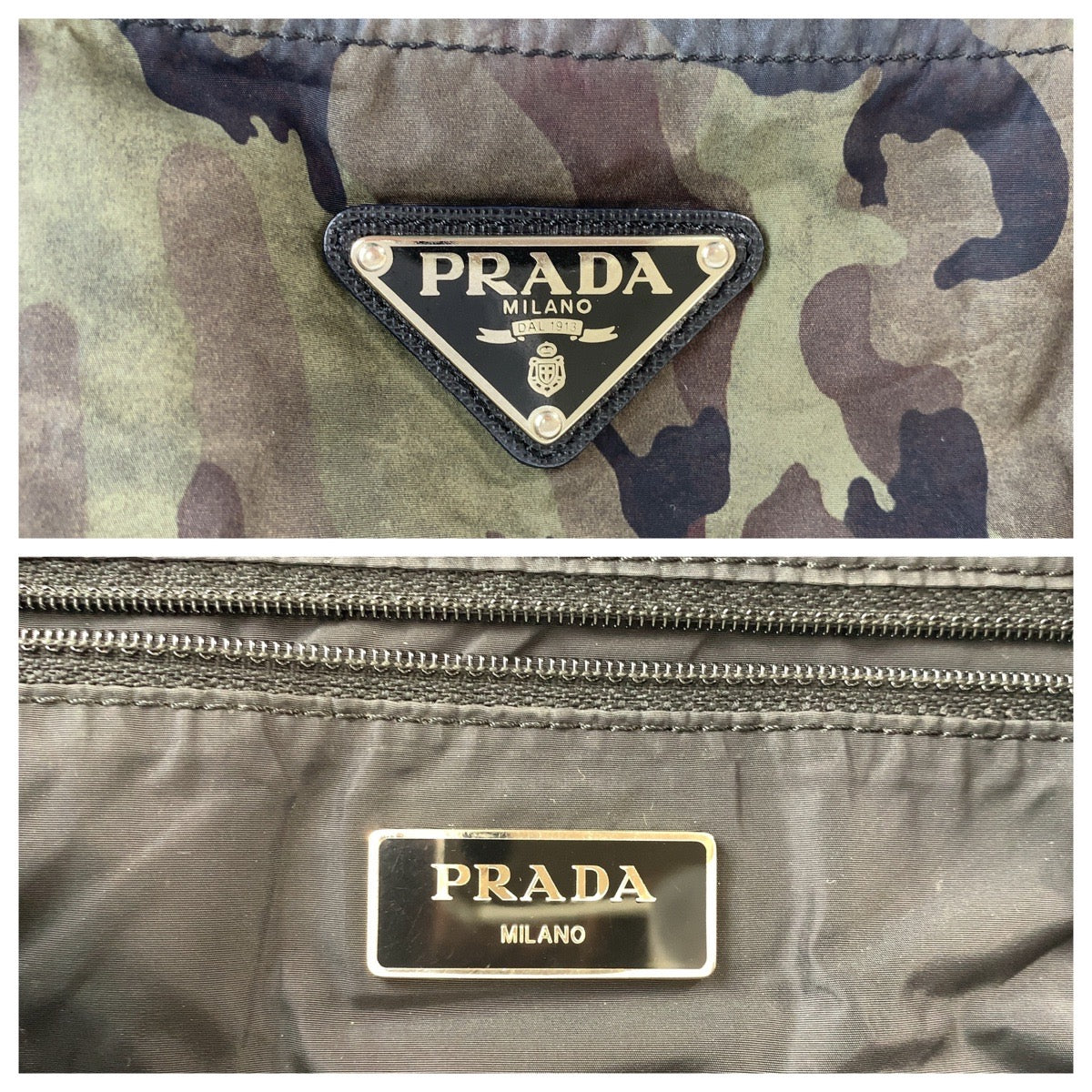 15126
PRADA プラダ テスート 三角ロゴプレート カーキ カモフラ シルバー金具 ナイロン トートバッグ ショルダーバッグ エコバッグ 男女兼用  レディース