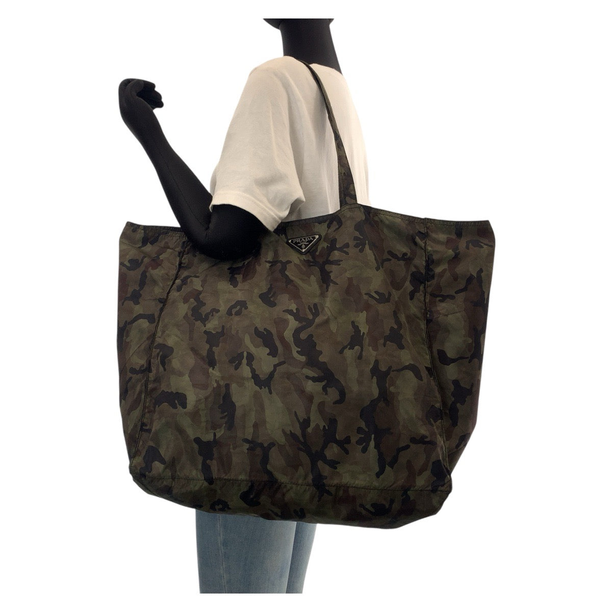 15126
PRADA プラダ テスート 三角ロゴプレート カーキ カモフラ シルバー金具 ナイロン トートバッグ ショルダーバッグ エコバッグ 男女兼用  レディース