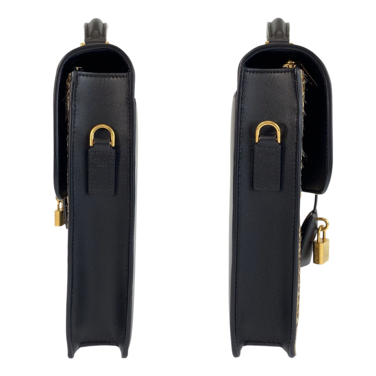15128
CELINE セリーヌ レオパード ヒョウ柄 ブラック 黒 ブラウン ゴールド金具 レザー / ハラコ ビジネスバッグ ブリーフケース 2way  メンズ