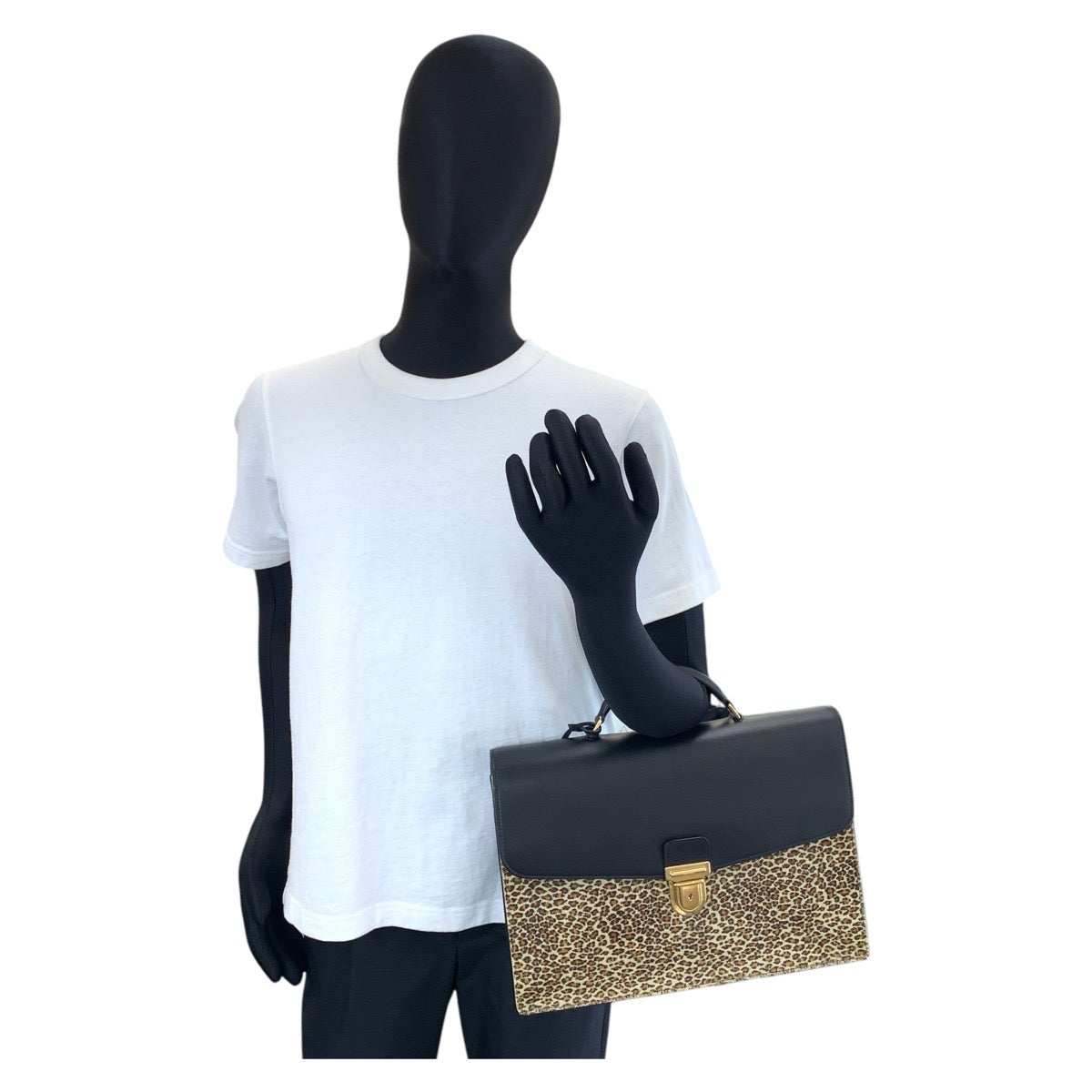 15128
CELINE セリーヌ レオパード ヒョウ柄 ブラック 黒 ブラウン ゴールド金具 レザー / ハラコ ビジネスバッグ ブリーフケース 2way  メンズ